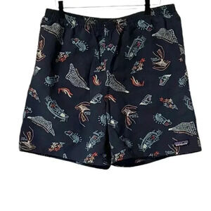 Patagonia Black Swim Trunks with Multicolor Print